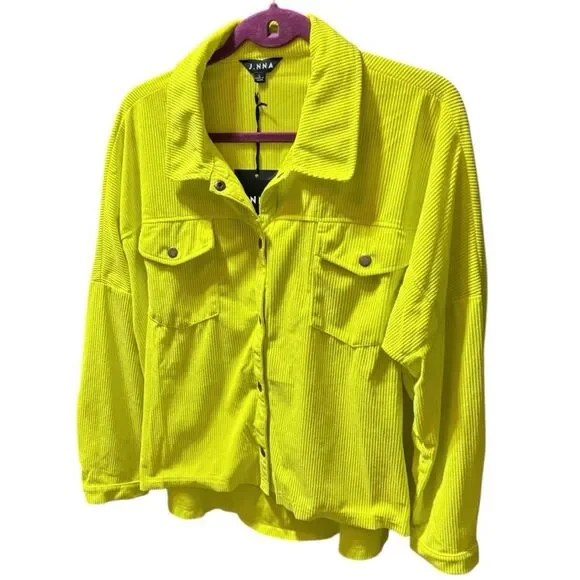 J.NNA Chartreuse Corded Snap Down High Low Shacket – Size Large NWT - Picture 14 of 16